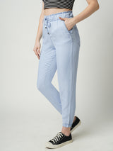Women Blue High Rise Paper Bag Pants