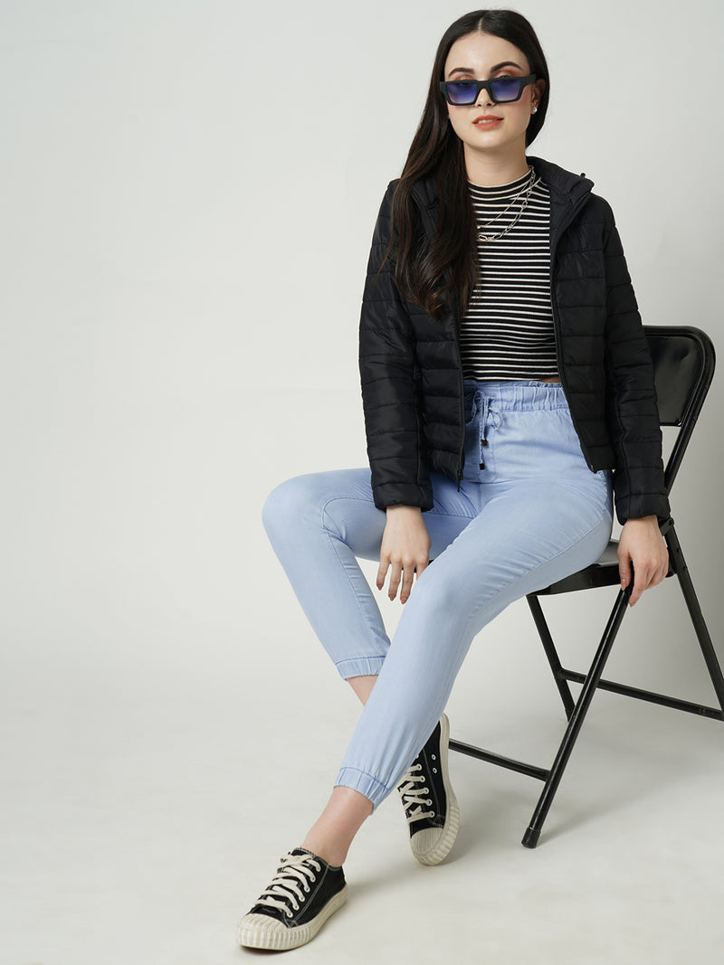 Women Blue High Rise Paper Bag Pants
