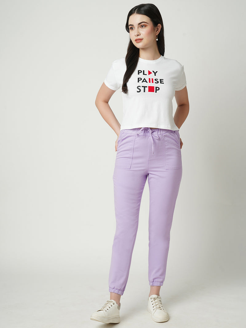 Women Lilac Solid High Rise Jogger