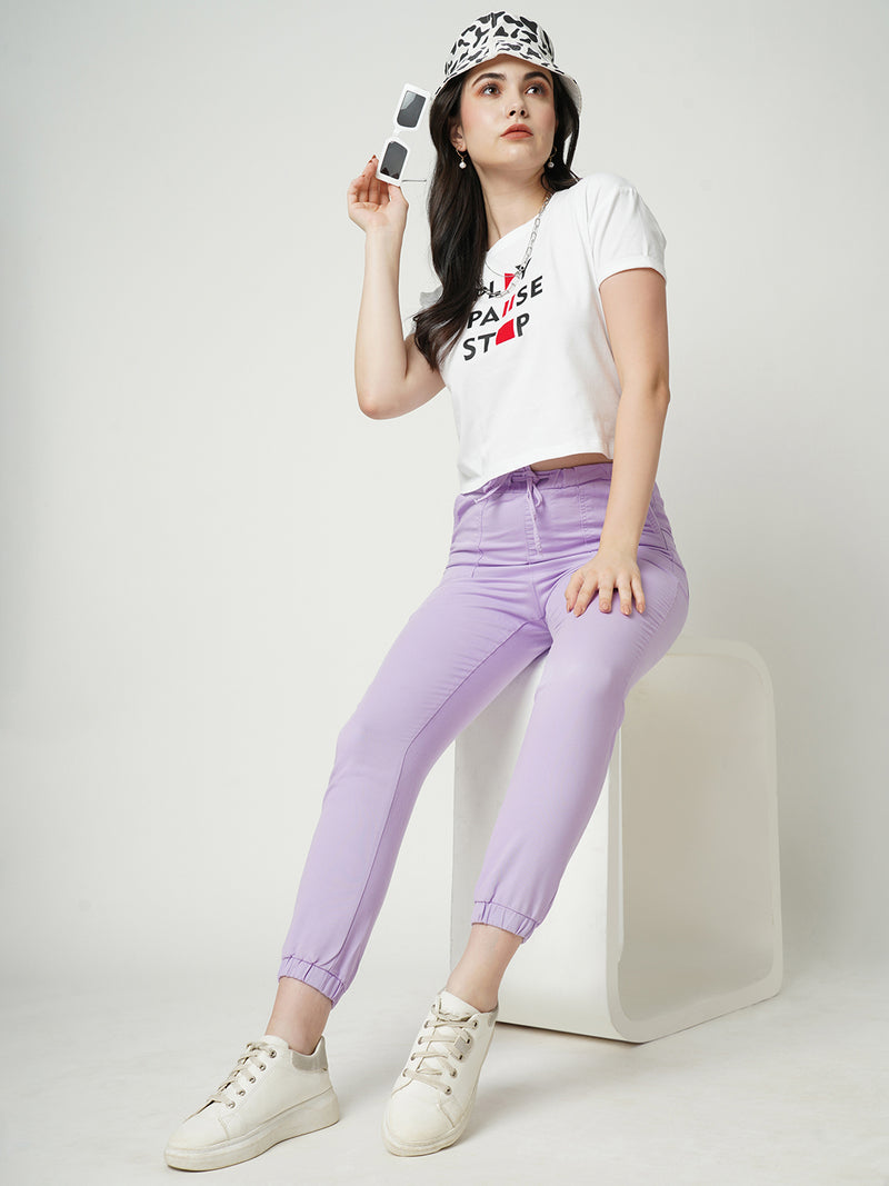 Women Lilac Solid High Rise Jogger