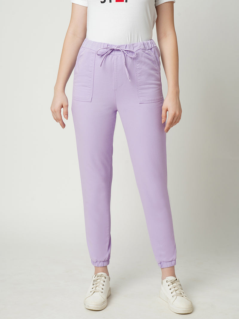 Women Lilac Solid High Rise Jogger