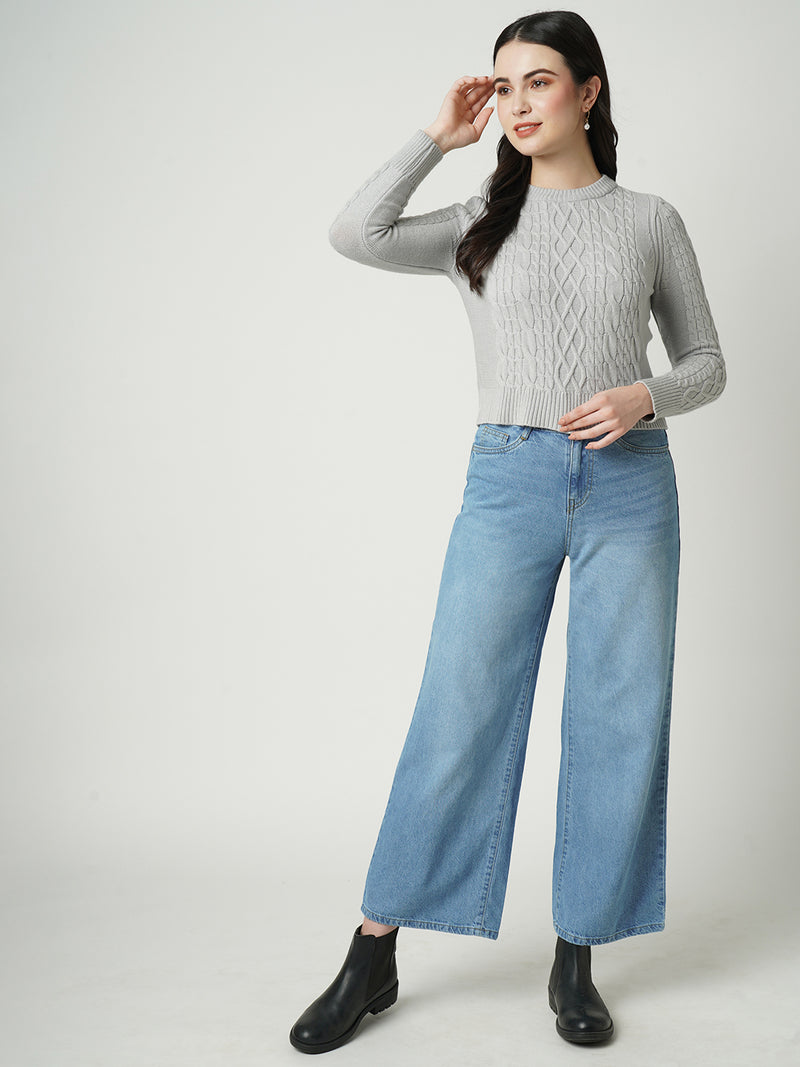 Women Light Blue K6039 High Rise Super Wide Leg Jeans