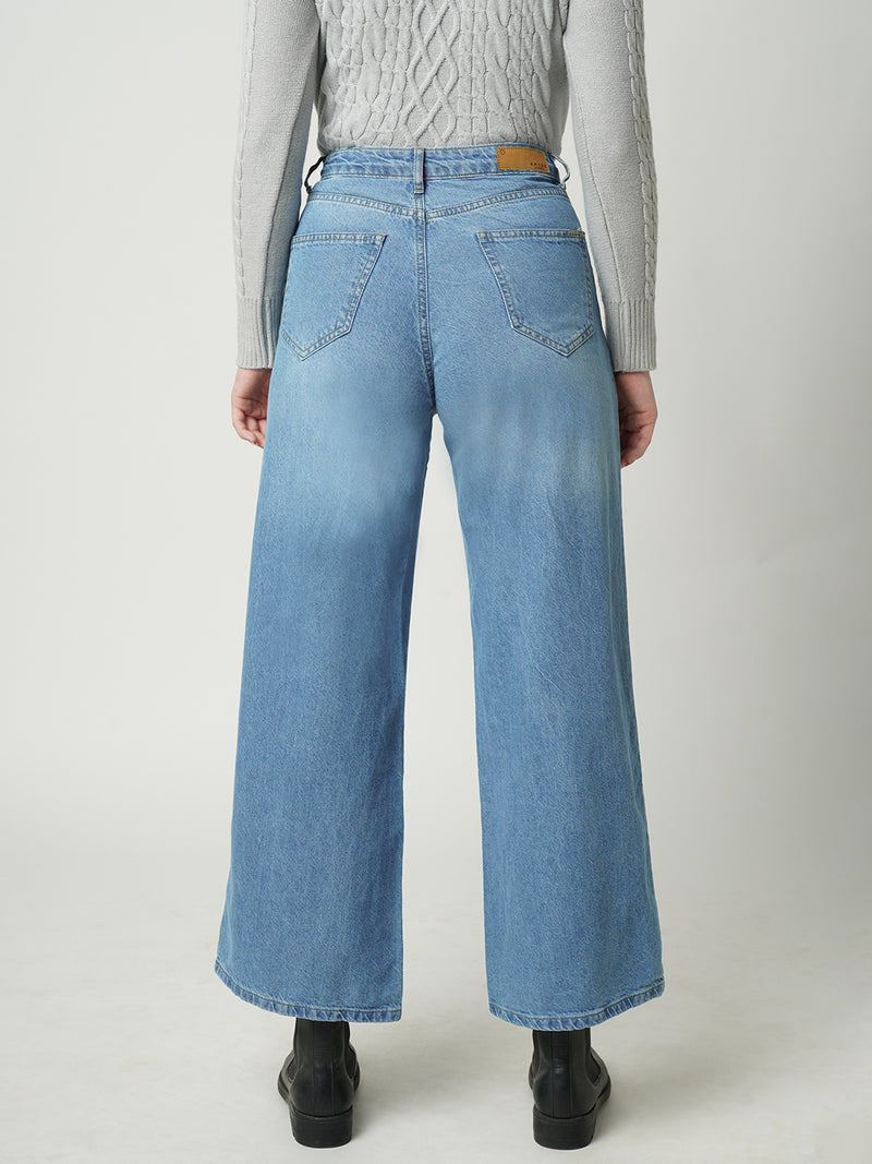 Women Light Blue K6039 High Rise Super Wide Leg Jeans