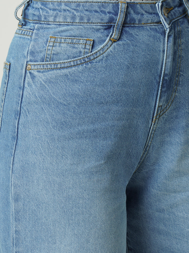Women Light Blue K6039 High Rise Super Wide Leg Jeans