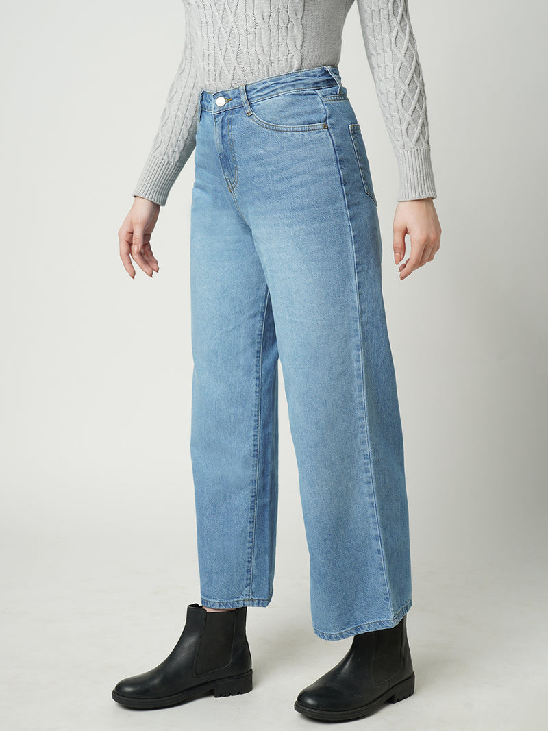 Women Light Blue K6039 High Rise Super Wide Leg Jeans