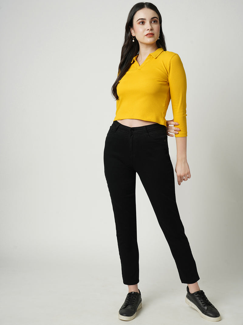 Women Black K6030 High Rise Slim Straight Fit Jeans