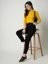 Women Black K6030 High Rise Slim Straight Fit Jeans