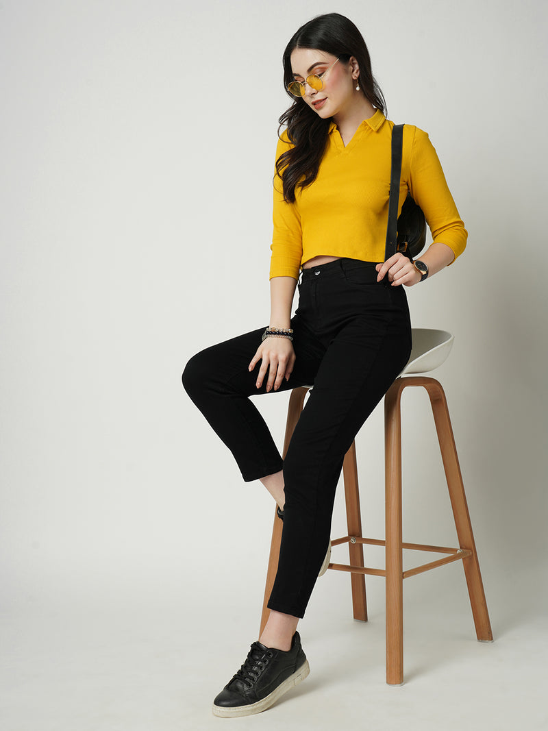 Women Black K6030 High Rise Slim Straight Fit Jeans
