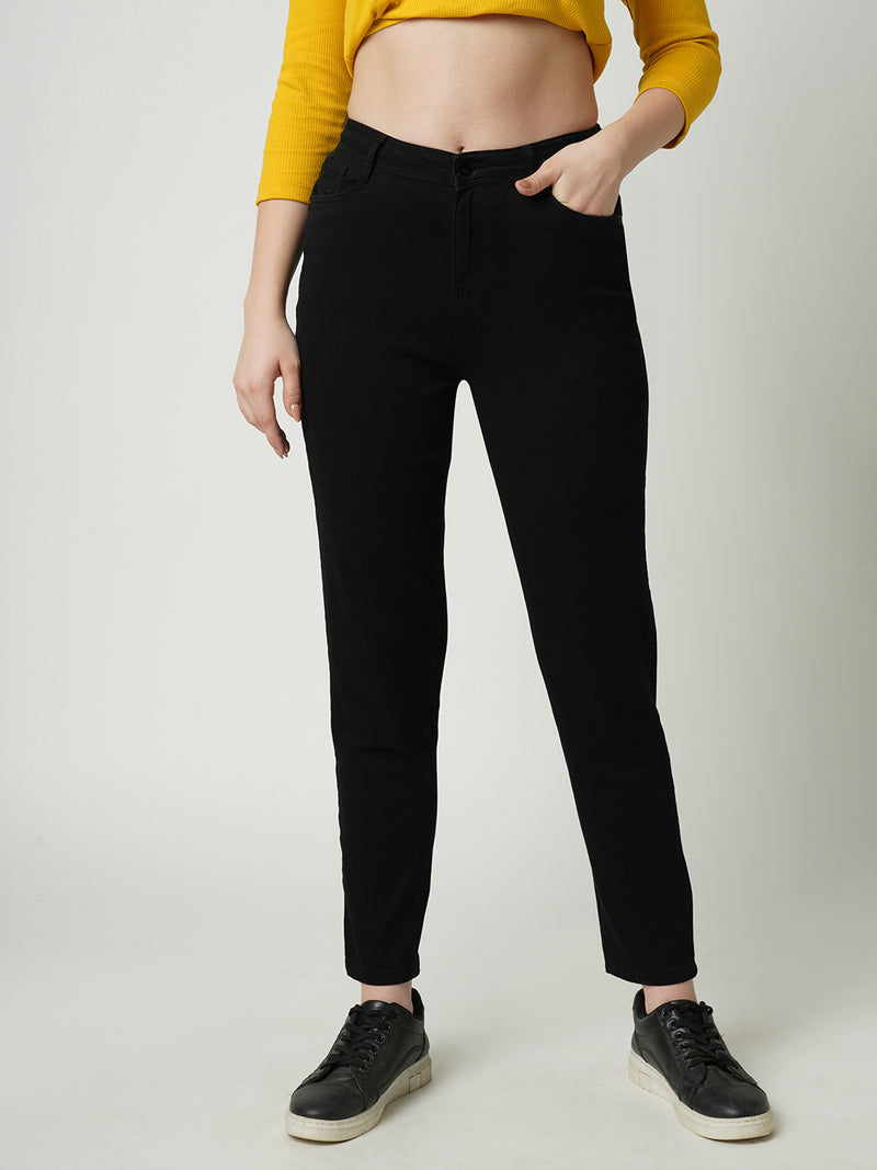 Women Black K6030 High Rise Slim Straight Fit Jeans