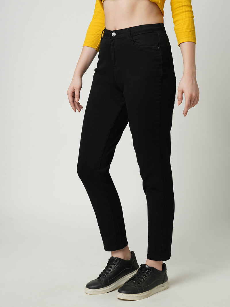 Women Black K6030 High Rise Slim Straight Fit Jeans