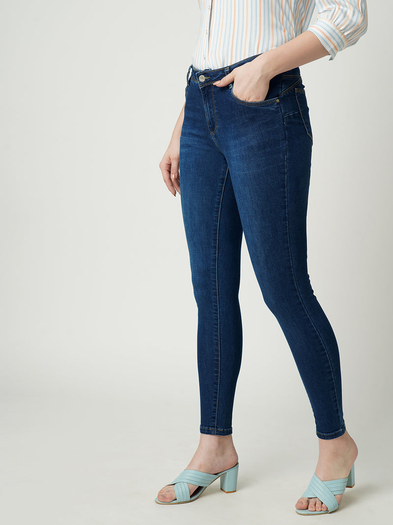 Women Dark Blue K4068 Mid Rise Push Up Super Skinny Jeans