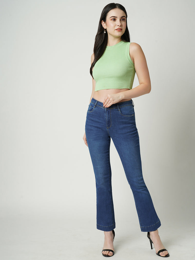 Women Dark Blue K5013 High Rise Flare Jeans