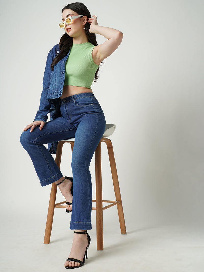 Women Dark Blue K5013 High Rise Flare Jeans