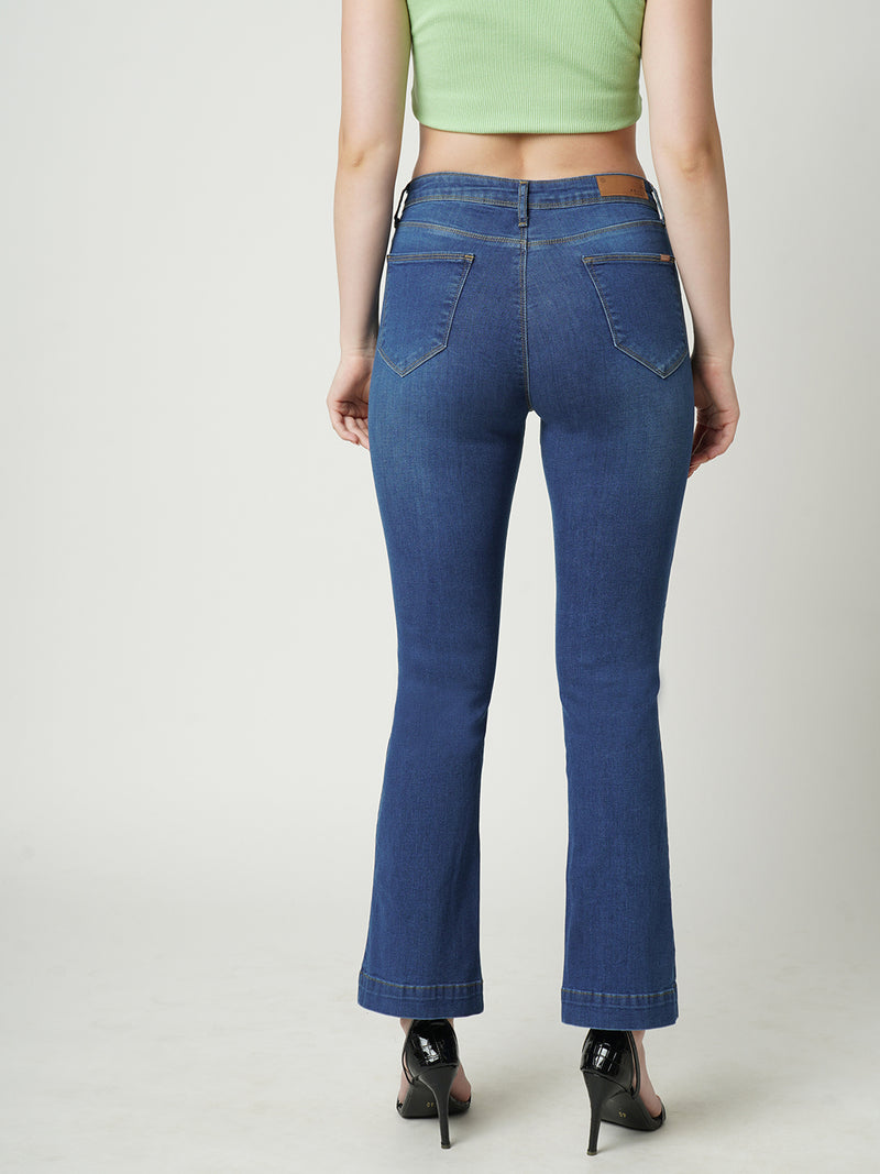 Women Dark Blue K5013 High Rise Flare Jeans