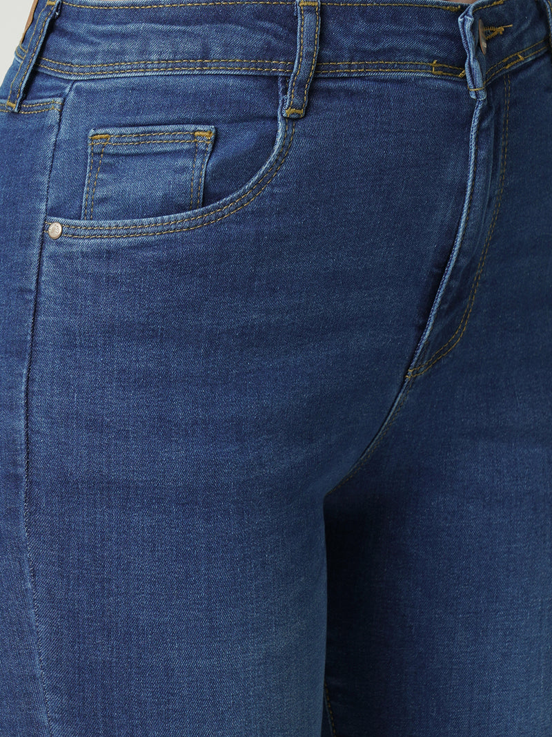 Women Dark Blue K5013 High Rise Flare Jeans