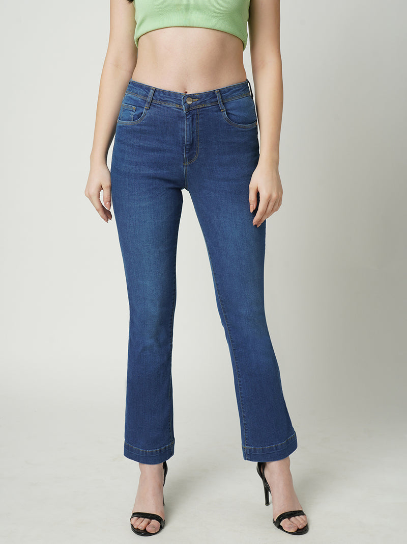 Women Dark Blue K5013 High Rise Flare Jeans