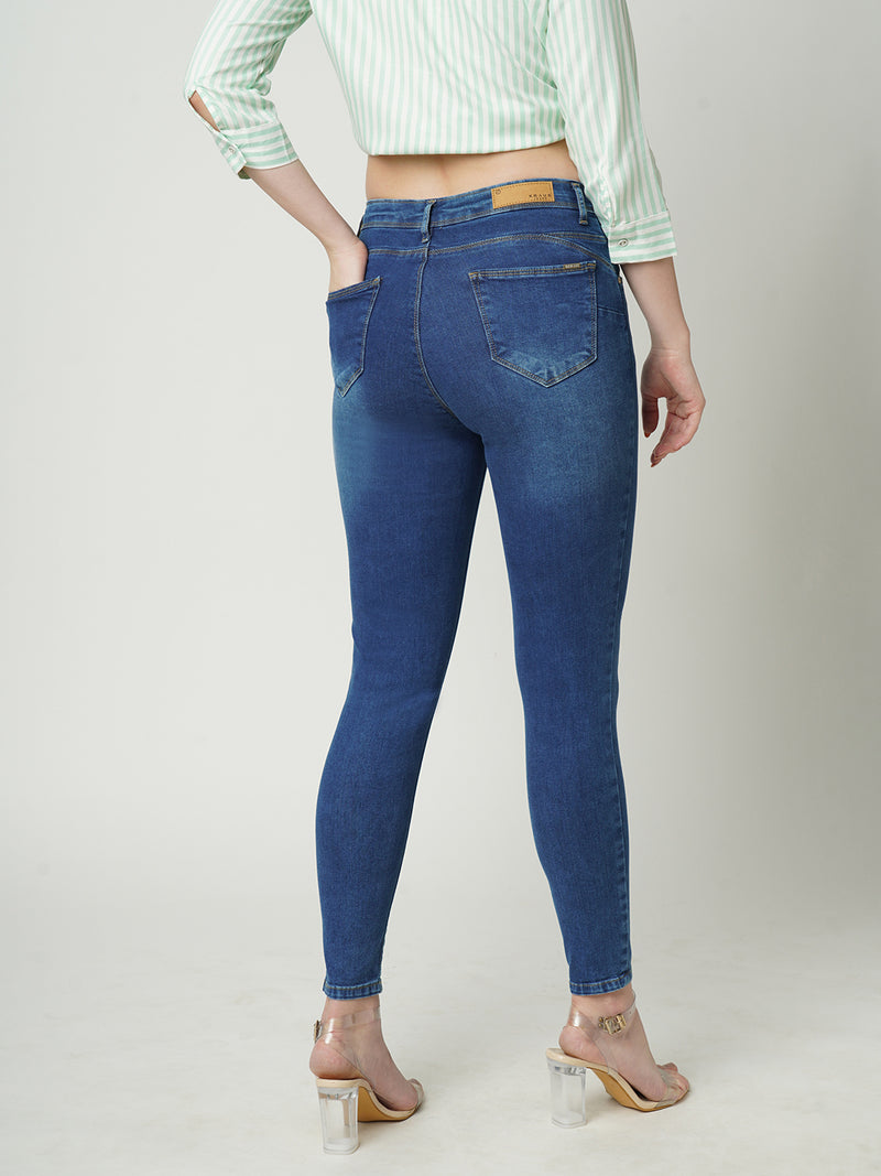 Women Blue K4068 Mid Rise Push Up Super Skinny Jeans