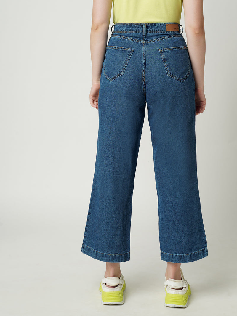 Women Dark Blue K6021 High Rise Parallel Wide Leg Jeans