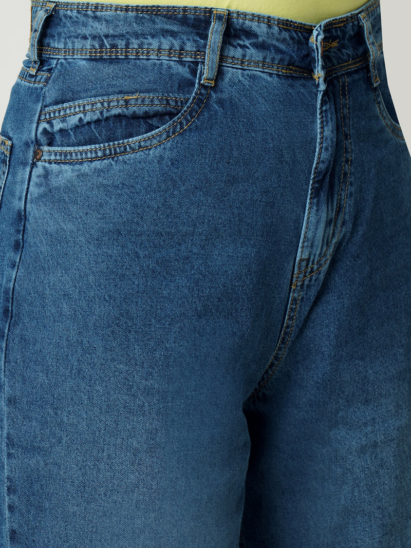 Women Dark Blue K6021 High Rise Parallel Wide Leg Jeans
