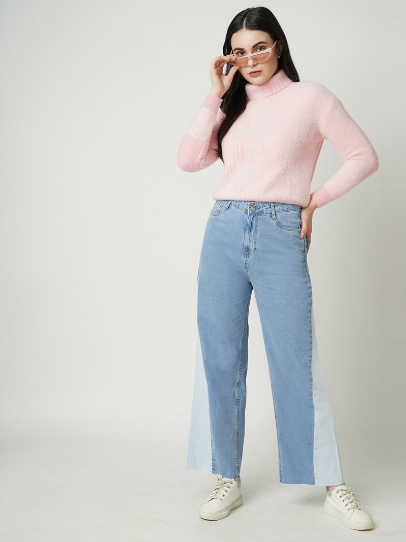 Women Light Blue K5031 High Rise Wide Leg Jeans
