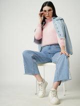 Women Light Blue K5031 High Rise Wide Leg Jeans