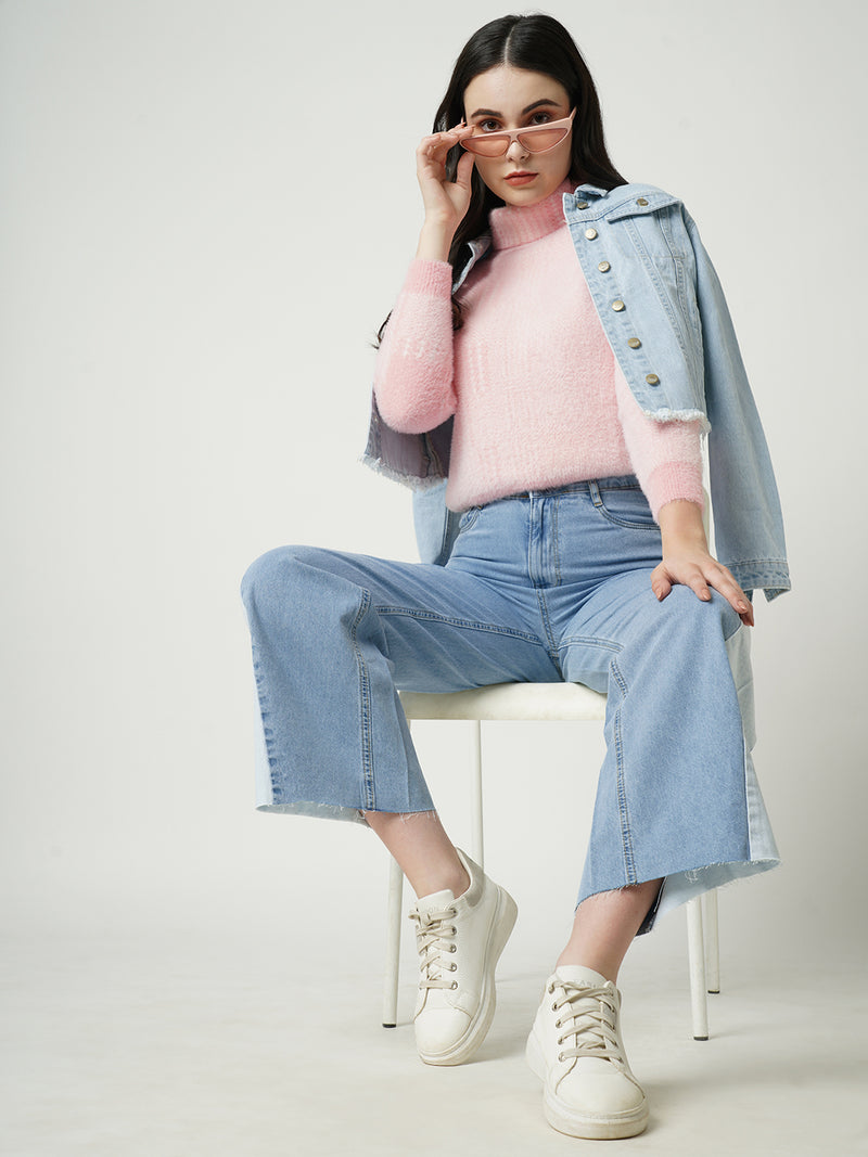 Women Light Blue K5031 High Rise Wide Leg Jeans