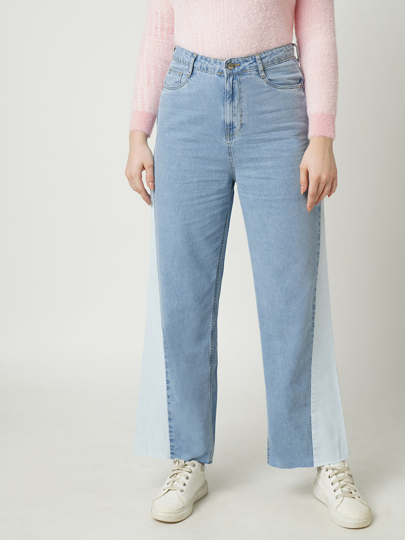 Women Light Blue K5031 High Rise Wide Leg Jeans