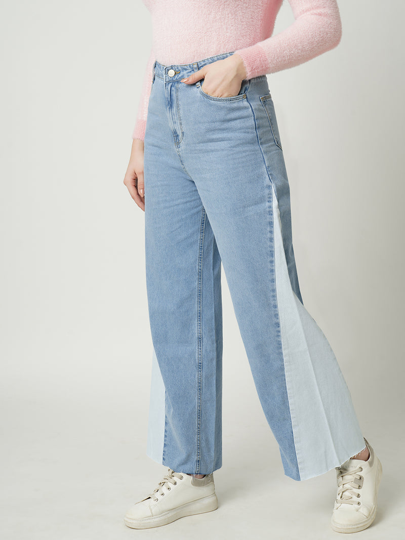 Women Light Blue K5031 High Rise Wide Leg Jeans