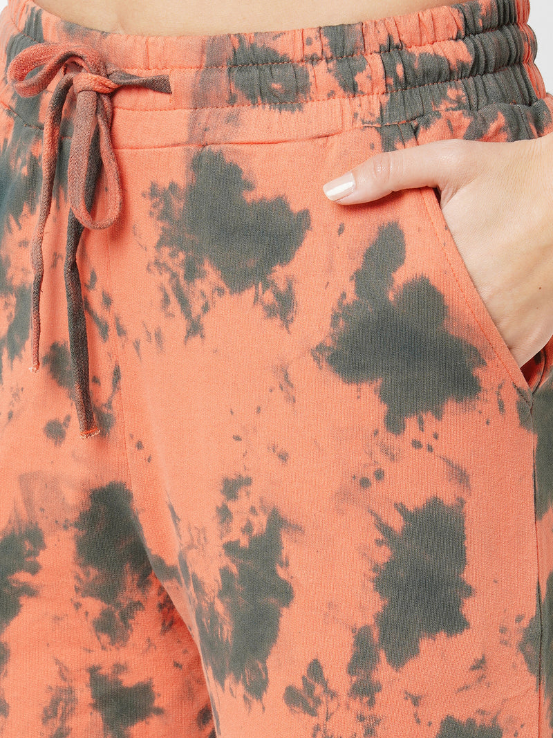 Women Orange Black Tie & Dye High Rise Jogger