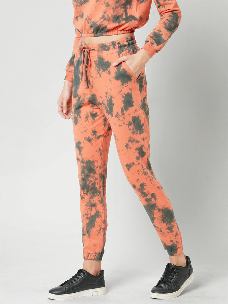 Women Orange Black Tie & Dye High Rise Jogger