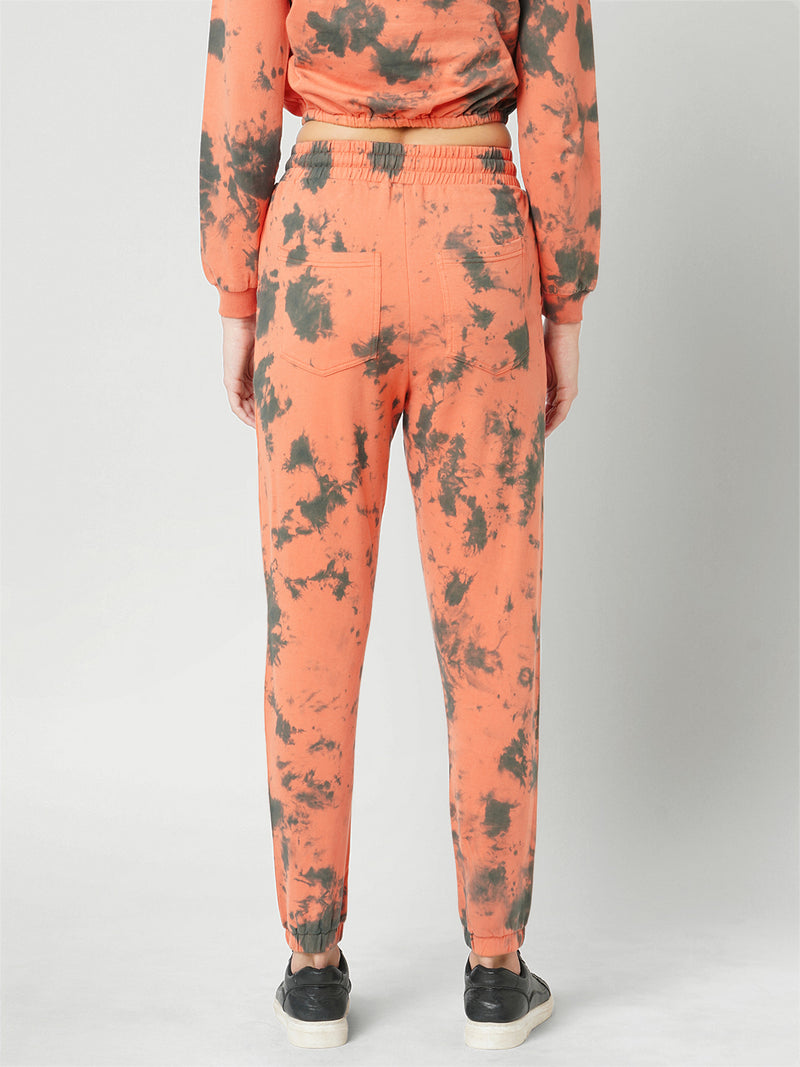 Women Orange Black Tie & Dye High Rise Jogger