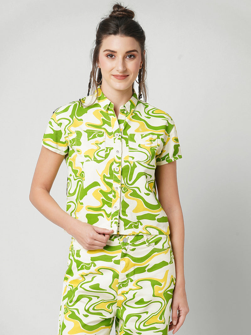 Women Multicolor Printed Crop Shirt