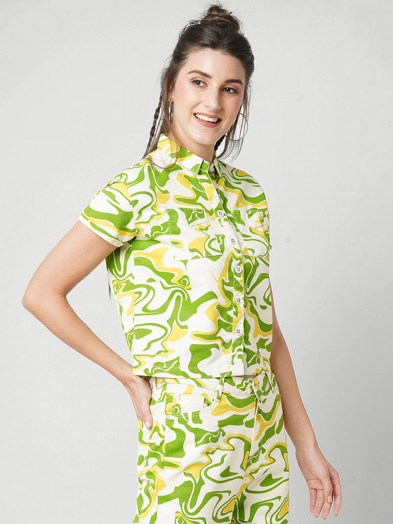 Women Multicolor Printed Crop Shirt