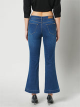 Women Dark Blue High Rise Mini Flare Jeans