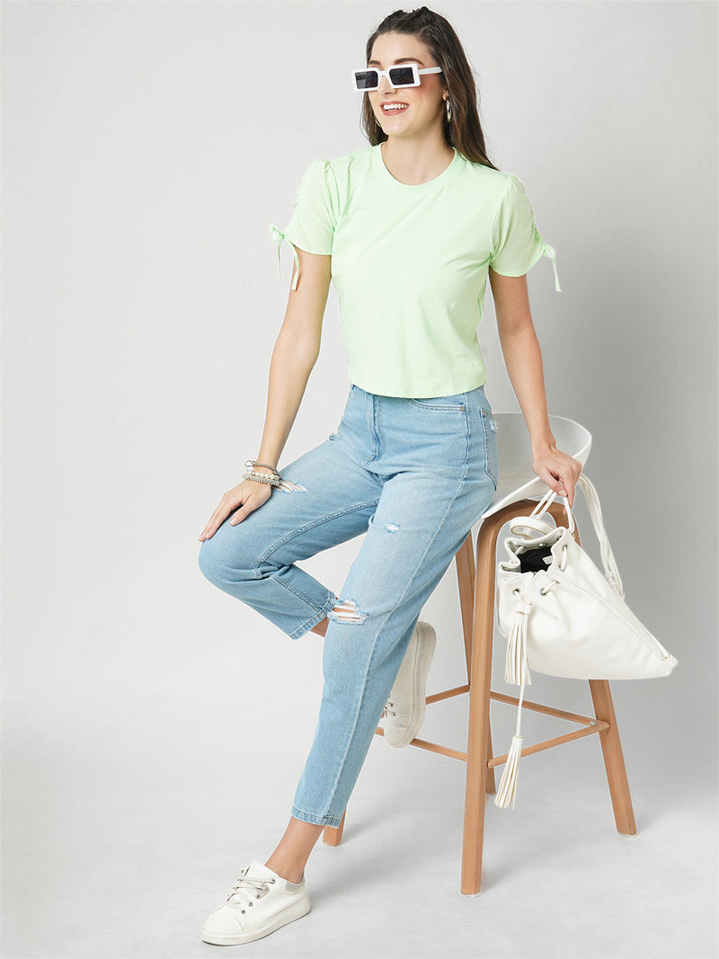 Women Light Blue High Rise Mom Fit Ripped Jeans