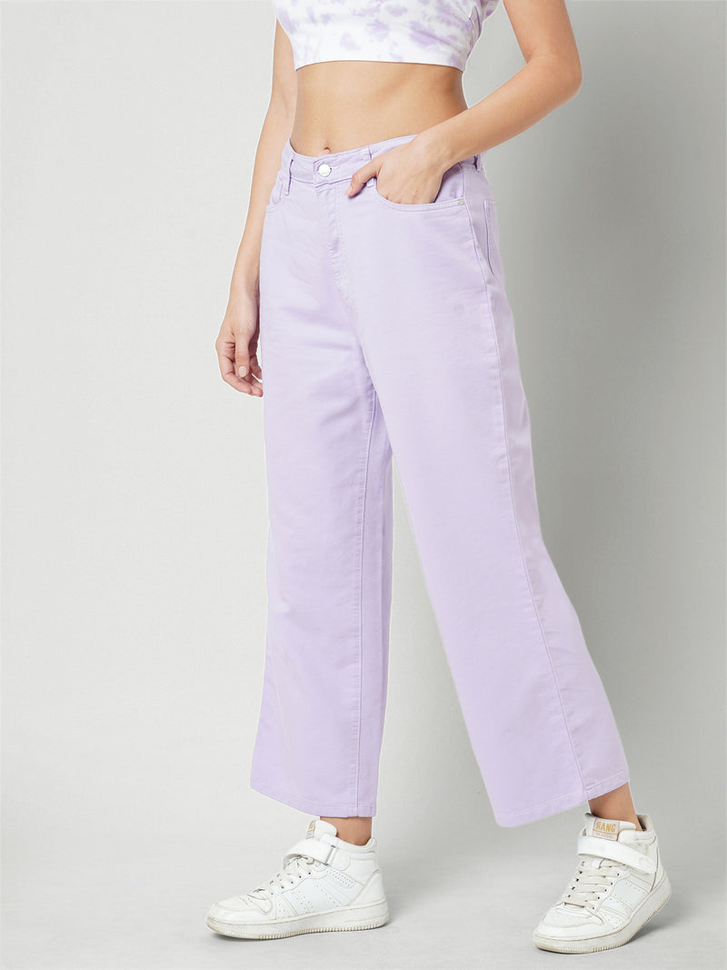 Women Lilac High Rise Wide Leg Jeans
