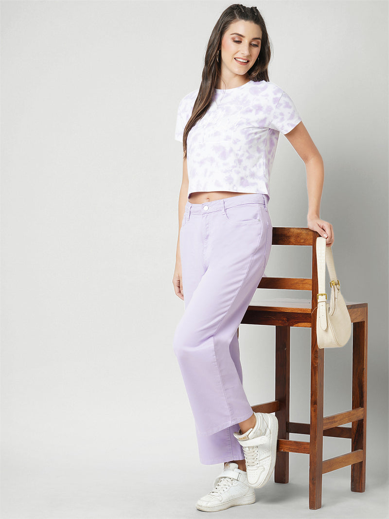 Women Lilac High Rise Wide Leg Jeans