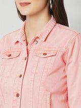 Women Pink Solid Denim Jacket