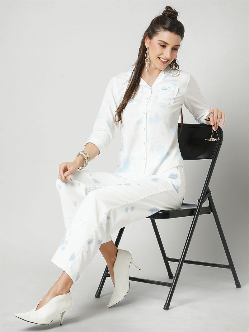 Women Aqua White High Rise Wide Leg Jeans