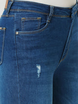 Women Dark Blue High Rise Skinny Fit Ripped Jeans