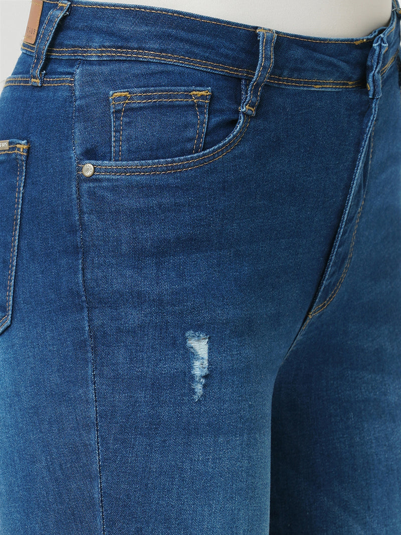 Women Dark Blue High Rise Skinny Fit Ripped Jeans
