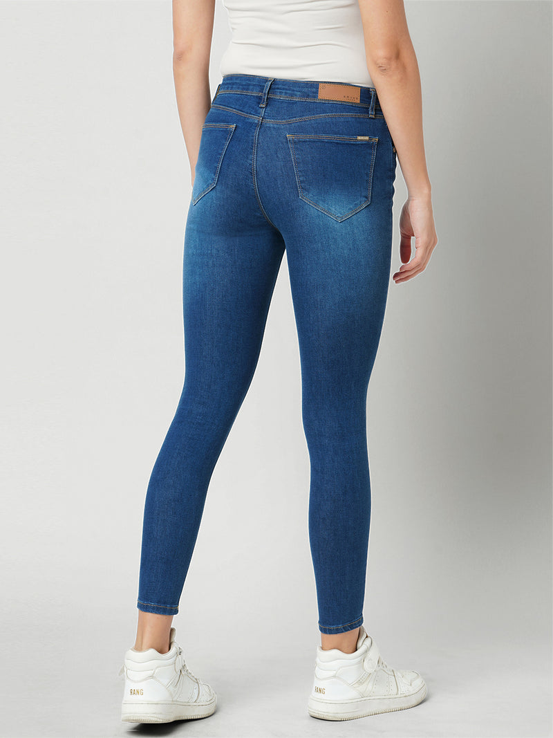 Women Dark Blue High Rise Skinny Fit Ripped Jeans