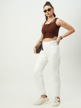 Women White High Rise Mom Fit