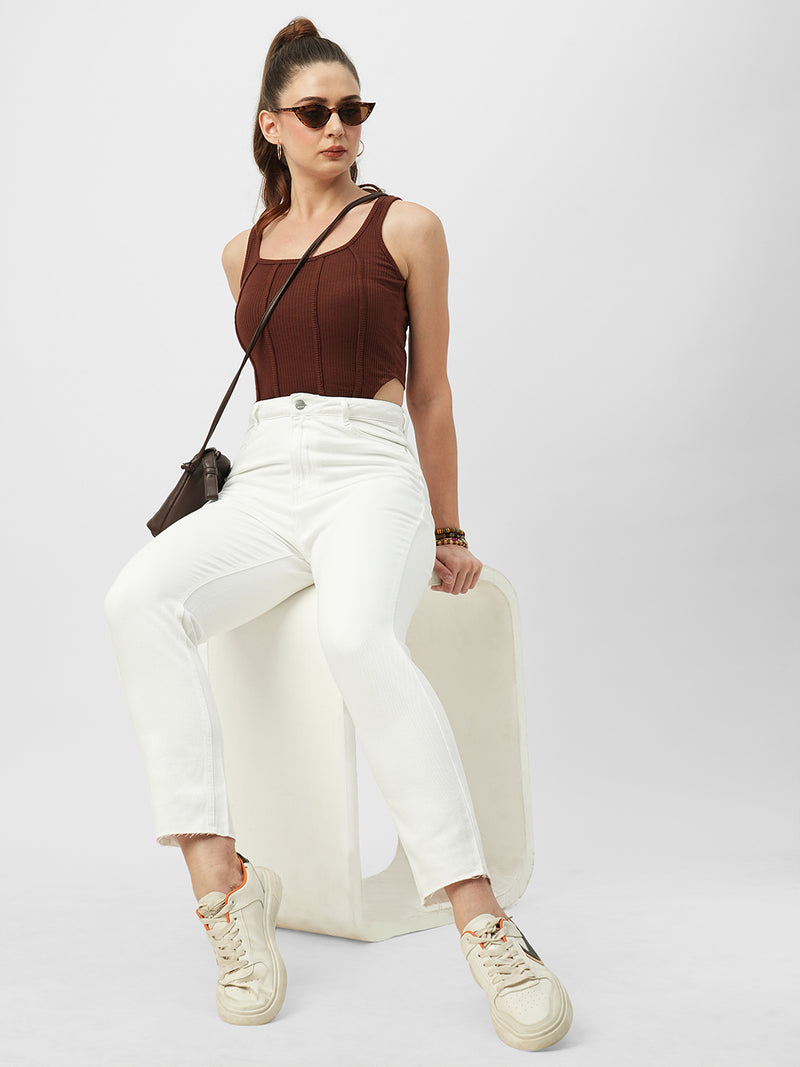 Women White High Rise Mom Fit