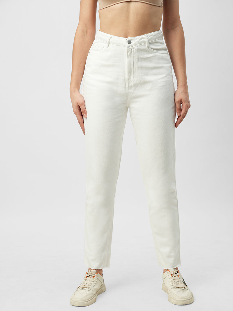 Women White High Rise Mom Fit