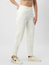 Women White High Rise Mom Fit