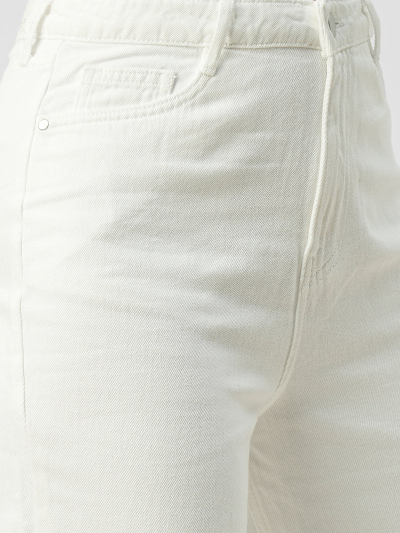 Women White High Rise Mom Fit