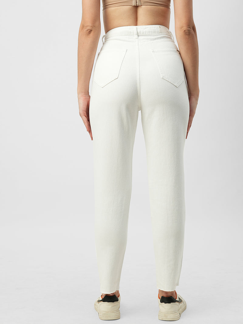 Women White High Rise Mom Fit