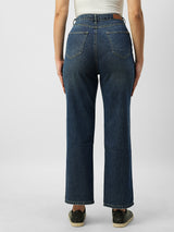Women Dark Blue High Rise Loose Straight Fit Ripped Jeans