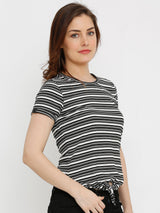 Women Black & White Striped T-Shirts - Black White